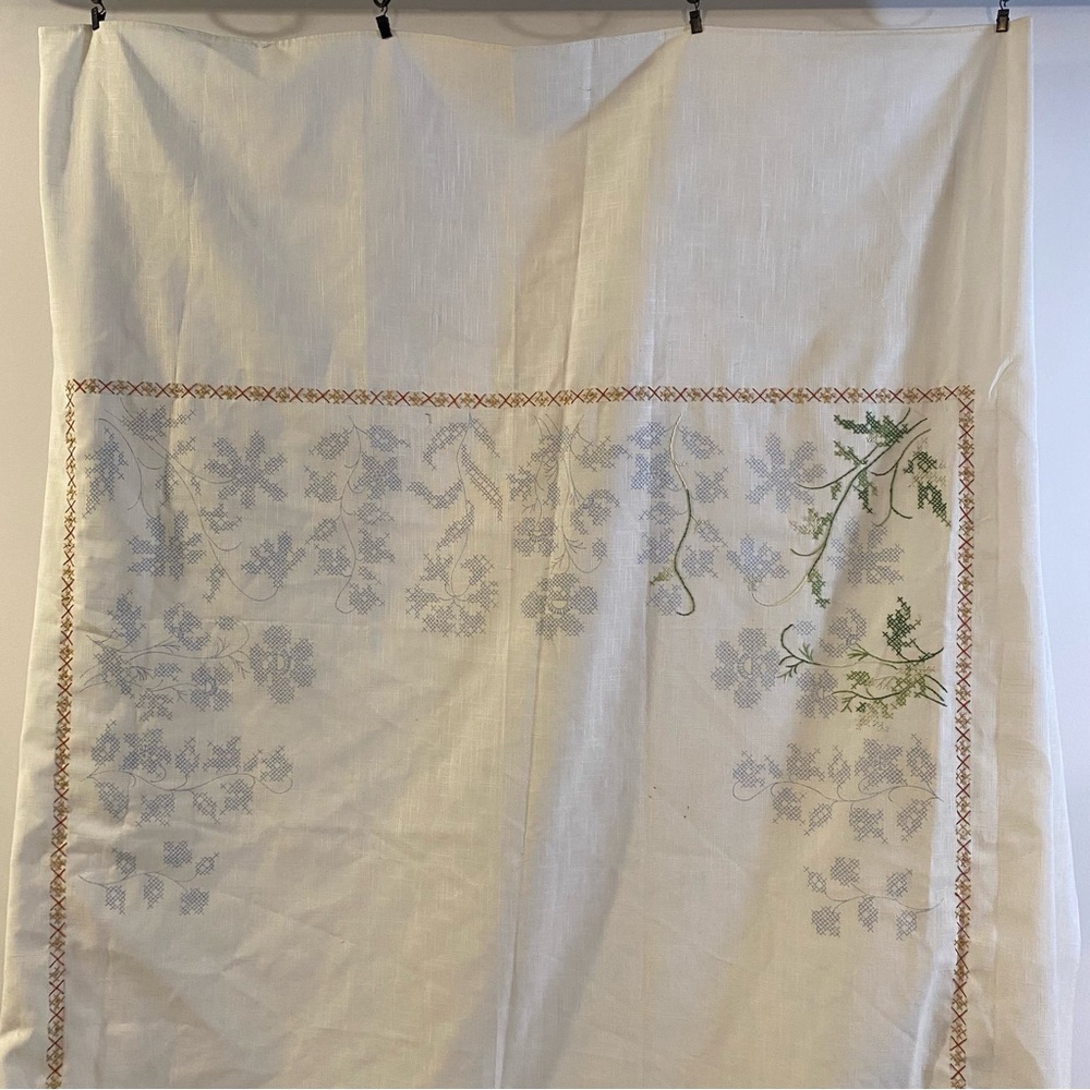 Vintage Embroidery Pre-Stamped Linen 60”x88” Tablecloth (Started)